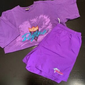 Daytona Tigershark Purple T-Shirt & Swim Trunks Set Single Stitch Retro Men's XL